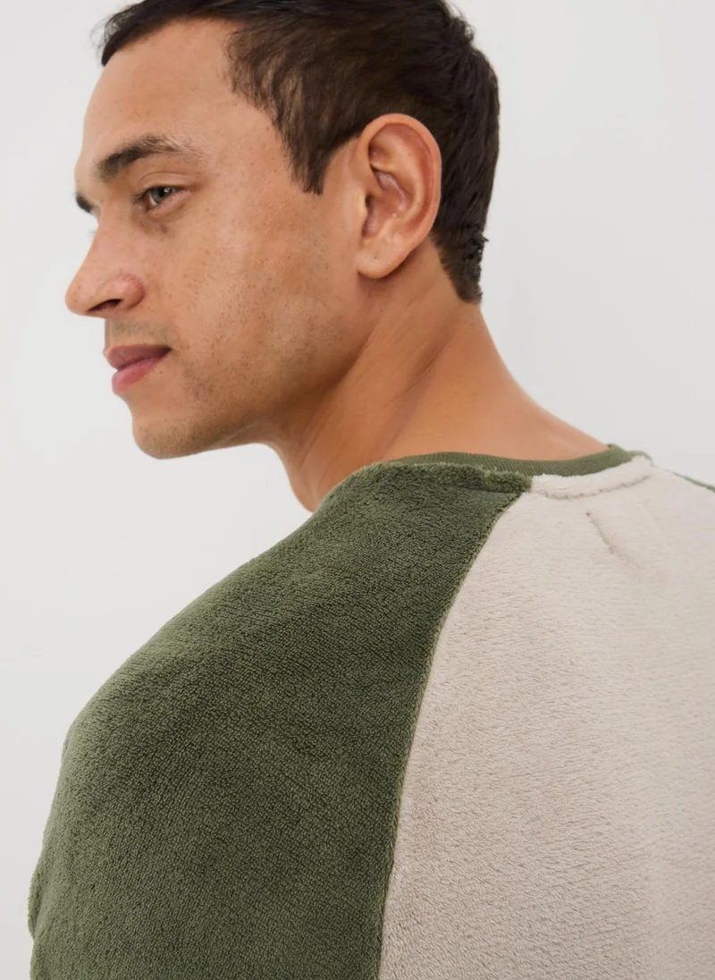 Matalan Khaki Fleece Raglan Pyjama Set