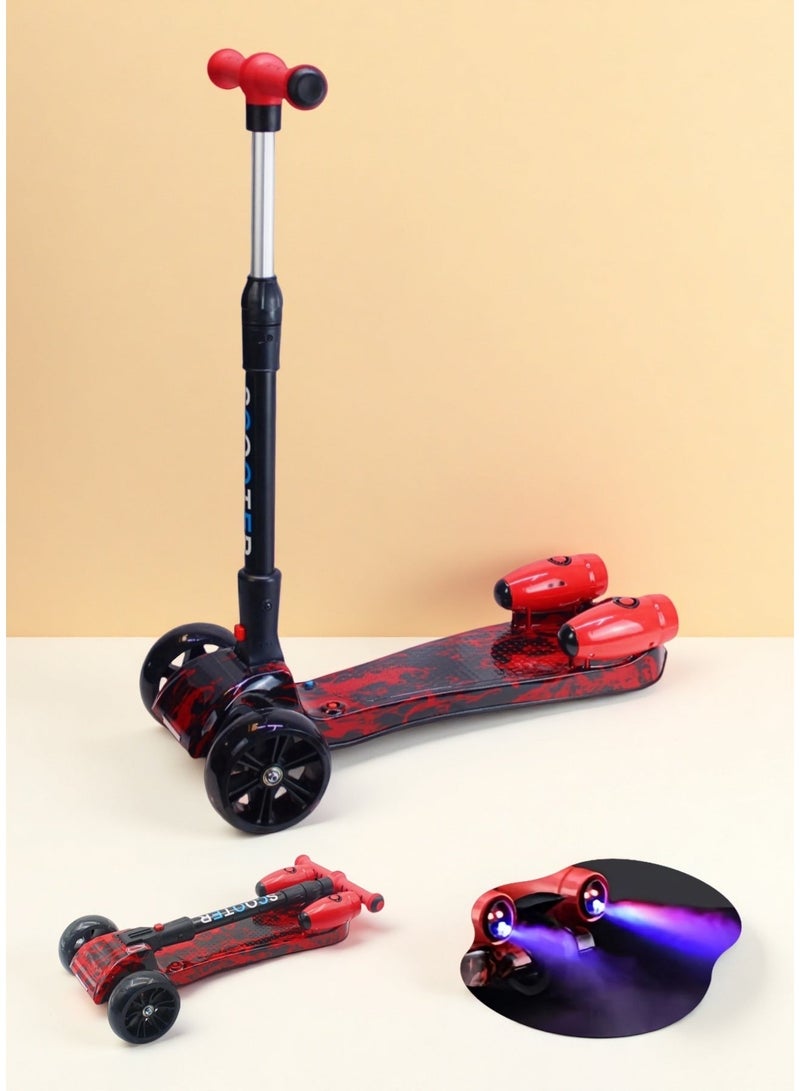 للأولاد والبنات، سكوتر ركل ثلاثي العجلات قابل للطي وآمن مع عجلات مضيئة LED، موسيقى بلوتوث، تأثير رذاذ الماء والدخان، ميل للتوجيه، للأطفال من سن 3 إلى 14 عامًا - Image 1