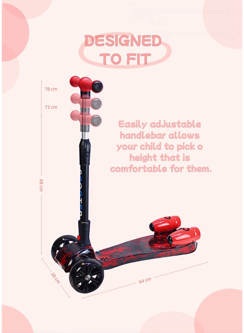 للأولاد والبنات، سكوتر ركل ثلاثي العجلات قابل للطي وآمن مع عجلات مضيئة LED، موسيقى بلوتوث، تأثير رذاذ الماء والدخان، ميل للتوجيه، للأطفال من سن 3 إلى 14 عامًا - Image 5