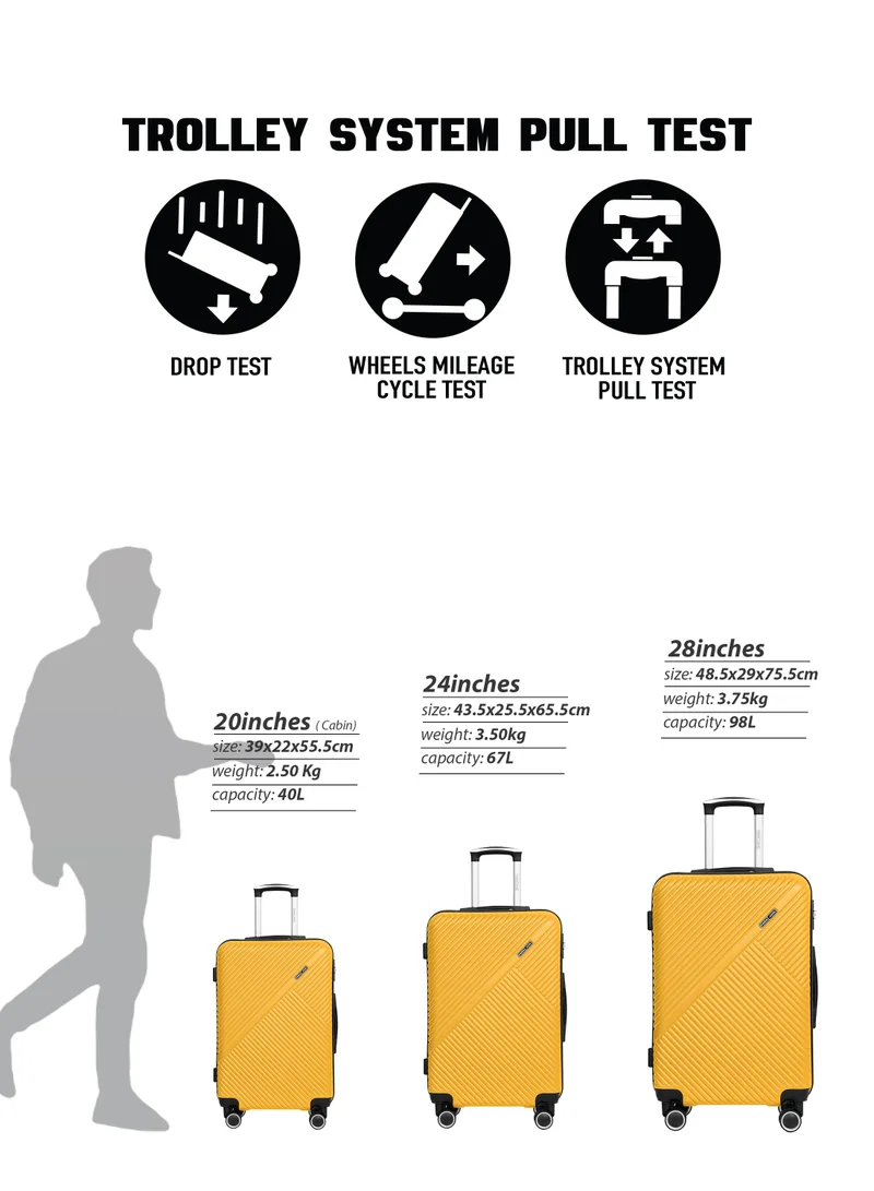 Parajohn Yellow Large 28-Inch ABS Material Lightweight Hardshell Luggage Trolley | carrying 30kg Durable Hardsided Spinner Trolley Suitcase yellow  | Best Price UAE