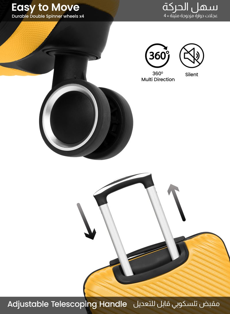 بارا جون حقيبة سفر بعجلات كبيرة  بوصة من مادة  خفيفة الوزن صلبة صفراء تتحمل  كجم - Image 3