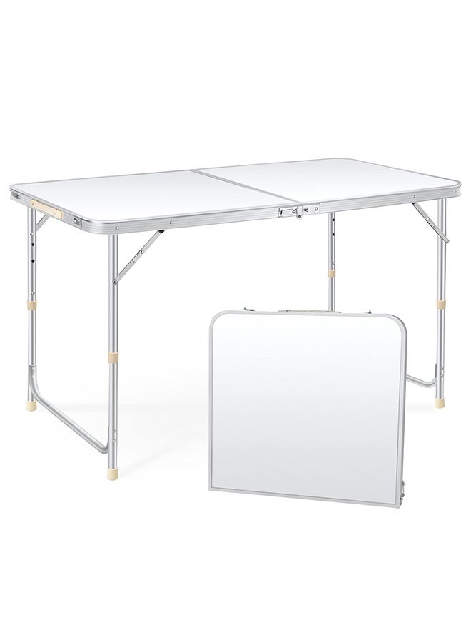 UNUNS Table,Fold-in-Half Table,Portable Fold Up Table,Folding Camping Table,Height Adjustable,Ultralight With Carrying Handle,White  - Image 1
