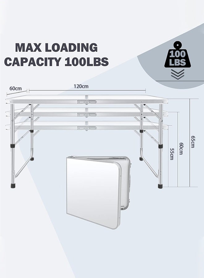 UNUNS Table,Fold-in-Half Table,Portable Fold Up Table,Folding Camping Table,Height Adjustable,Ultralight With Carrying Handle,White  - Image 2
