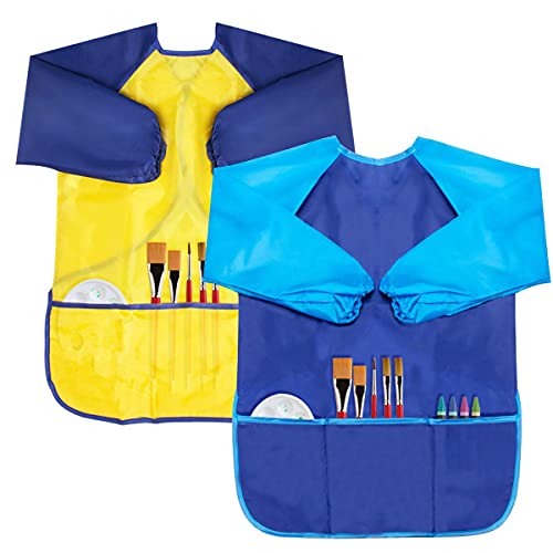 BAHABY Kids Art Smocks 2 Pack Painting Smock with Long Sleeve and 3 Pockets for Age 38 - Image 1