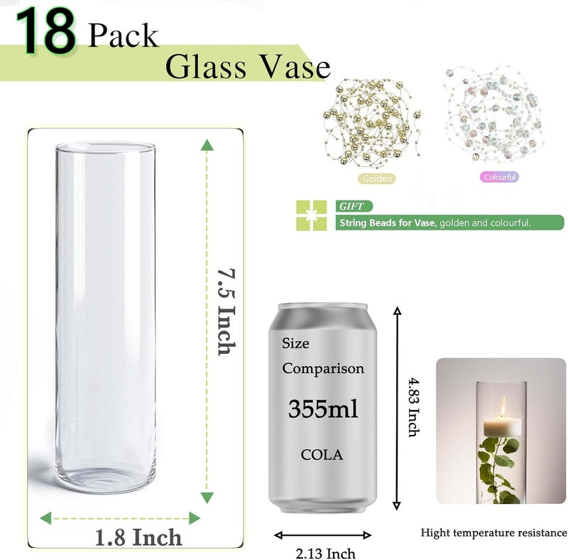 KRNDUMA Glass Vase 18pcs Glass Cylinder Vases for Centerpieces Small Flower Clear Vases Home Decor Centerpiece Table Flower Vase Decorations for Office Beautification＆Holiday 7.5 Inch Tall - Image 2