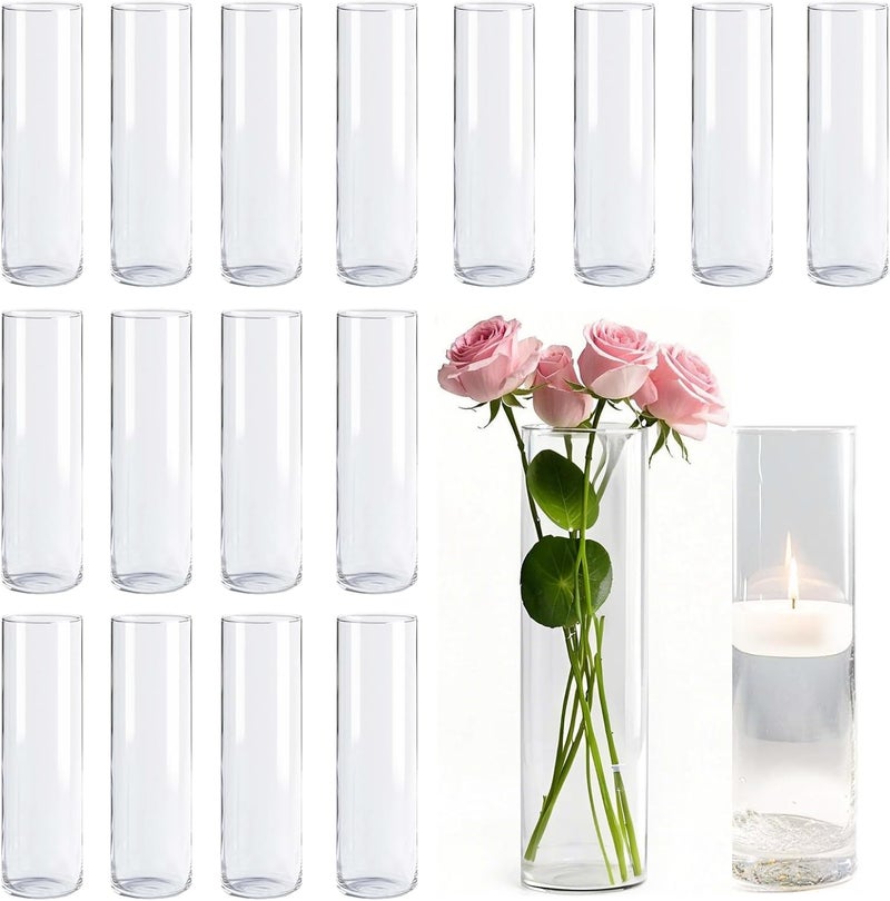 KRNDUMA Glass Vase 18pcs Glass Cylinder Vases for Centerpieces Small Flower Clear Vases Home Decor Centerpiece Table Flower Vase Decorations for Office Beautification＆Holiday 7.5 Inch Tall - Image 1