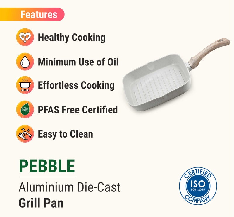 GREENCHEF Aluminium Die Cast Grill Pan 240 mm- Pebble, 5 Layer Healthy Granite Non-Stick Coating, PFOA Free - Image 2