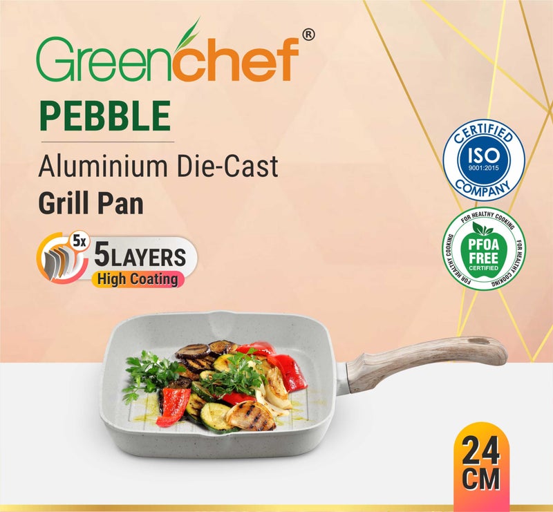 GREENCHEF Aluminium Die Cast Grill Pan 240 mm- Pebble, 5 Layer Healthy Granite Non-Stick Coating, PFOA Free - Image 3