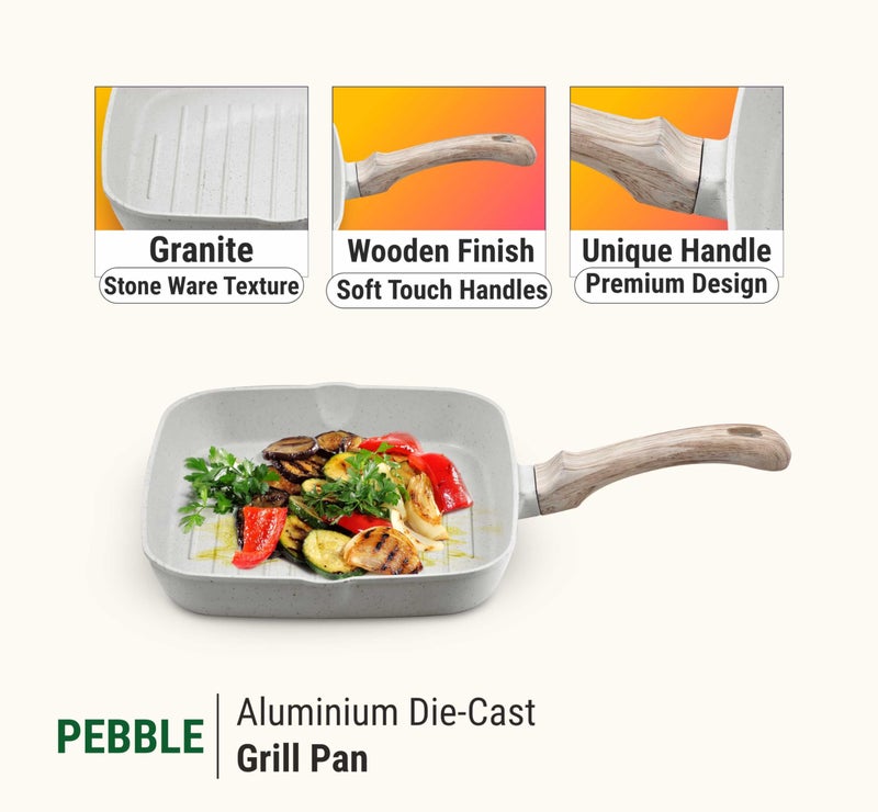 GREENCHEF Aluminium Die Cast Grill Pan 240 mm- Pebble, 5 Layer Healthy Granite Non-Stick Coating, PFOA Free - Image 4
