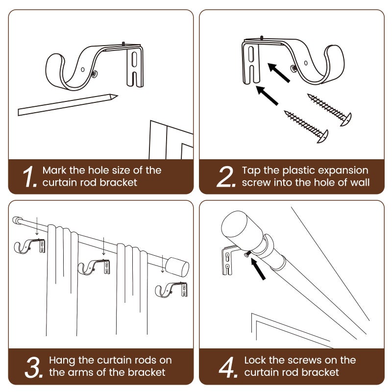 Hradecti 1â€ Diameter Curtain Rods Itself is 30 to144 inch 1 Pack Fit 30-142 inch, 66 to 120 inch Window with Heavy Duty Adjustable Rod Curtain Splicing Silver Extra Long Curtain Rod for Windows - Image 5