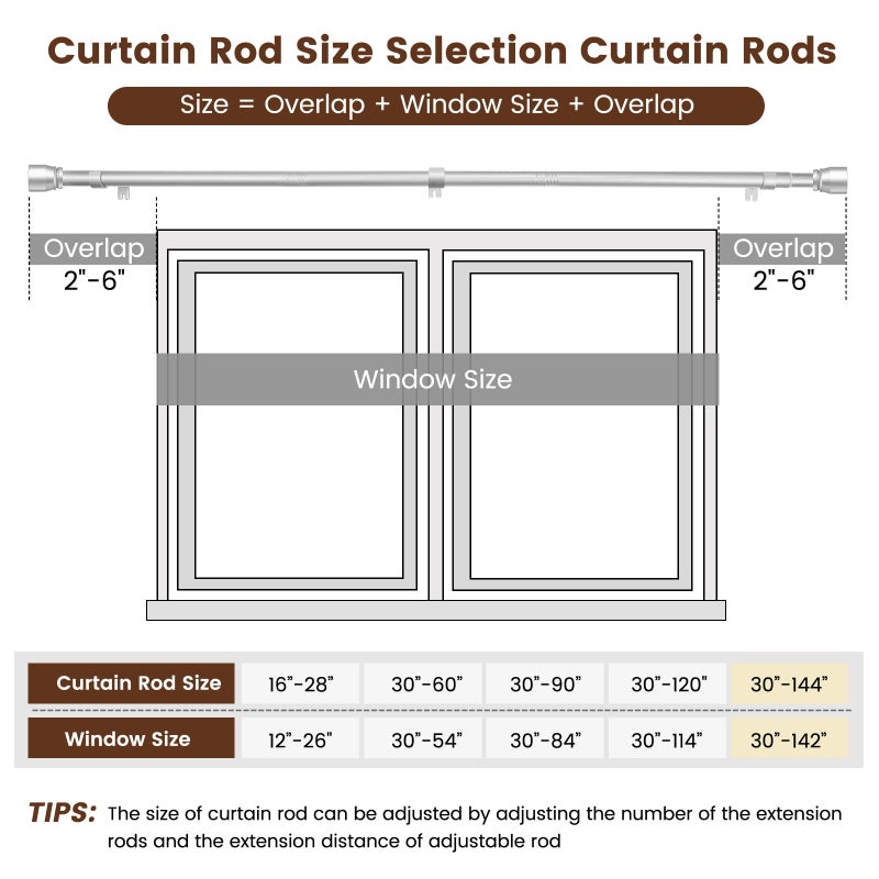 Hradecti 1â€ Diameter Curtain Rods Itself is 30 to144 inch 1 Pack Fit 30-142 inch, 66 to 120 inch Window with Heavy Duty Adjustable Rod Curtain Splicing Silver Extra Long Curtain Rod for Windows - Image 3