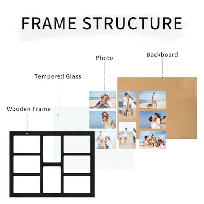 YESKAY 4x6 Collage Picture Frame 8 Opening 4 x 6 Photo Frames Display,Multiple Family Photo Collage Frames with Real Glass for Wall Decor,Rustic Black 1 Pack(OD:13X17in) - Image 3