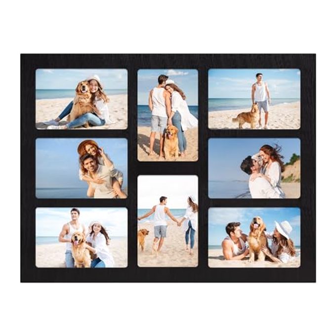YESKAY 4x6 Collage Picture Frame 8 Opening 4 x 6 Photo Frames Display,Multiple Family Photo Collage Frames with Real Glass for Wall Decor,Rustic Black 1 Pack(OD:13X17in) - Image 4