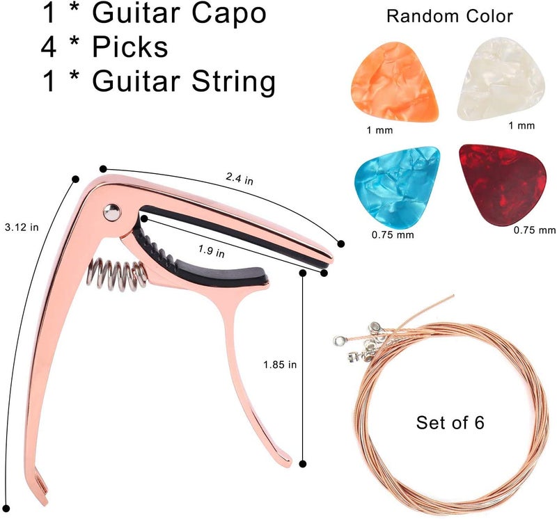 Genericc Guitar Capo, Ukulele Capo with 1 set of guitar strings & 4 picks Guitar Accessories for Acoustic Classical and Electric - Image 3