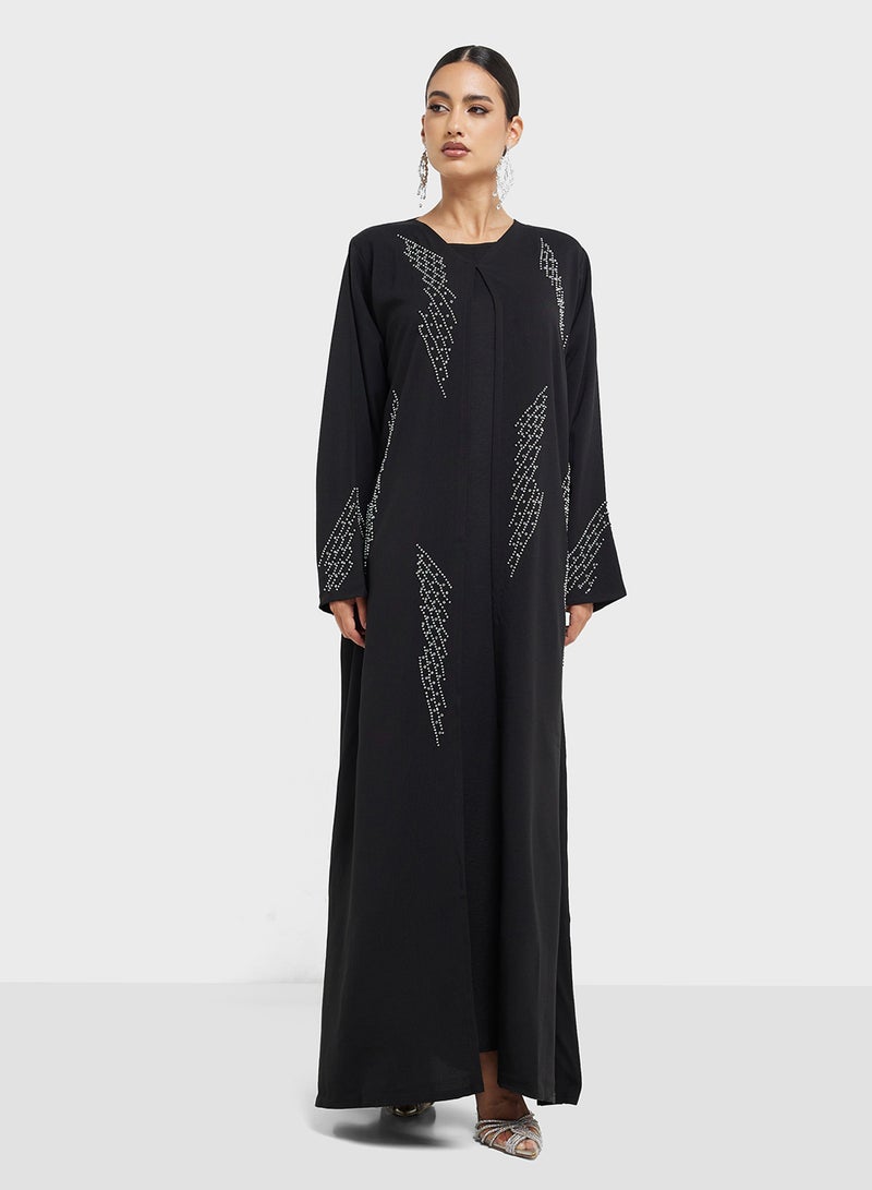 hayas closet V-Neck Embellished Flared Sleeve Abaya  - Image 5