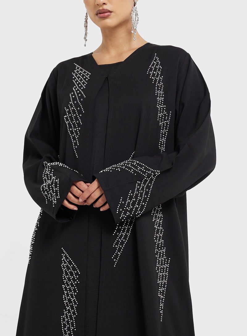 hayas closet V-Neck Embellished Flared Sleeve Abaya  - Image 3