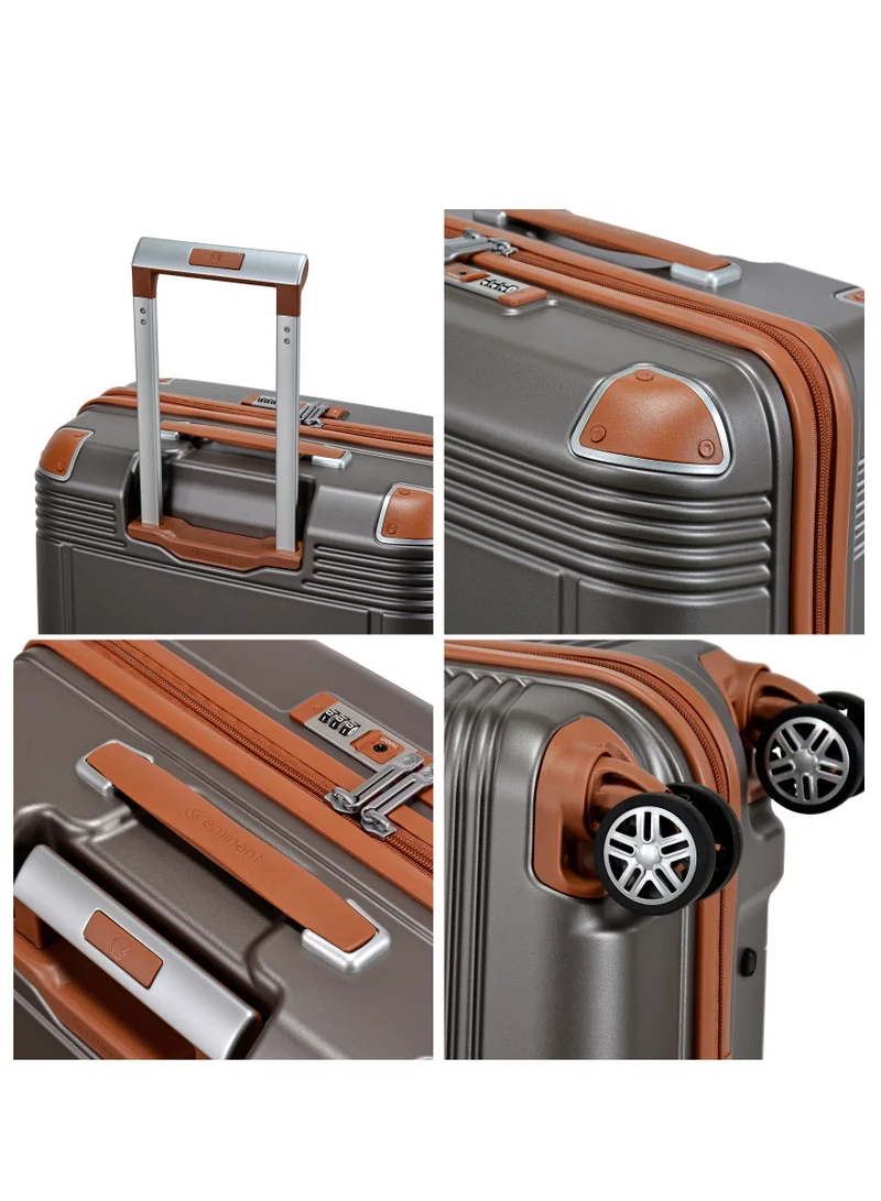 eminent Hard Case Suitcase Trolley Luggage Set of 3 Polycarbonate Lightweight 4 Quiet Double Spinner Wheels Travel Bags With TSA Lock KK10 Gold Grey