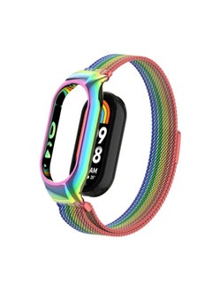 Replacement Strap For Xiaomi Mi Band 8 Integrated Metal Case + Milanese Magnetic Watch Band Rainbow Bars