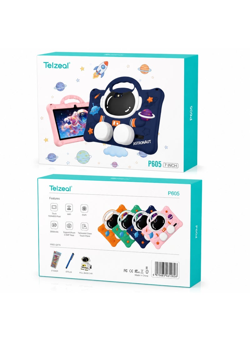 Telzeal تابلت تيلزيال P605 للأطفال 7 بوصة، أندرويد 15، 6GB رام 256GB روم، شاشة HD 1024×600، بطارية 3000mAh، كاميرتان مزدوجتان، واي فاي 5G، جراب EVA مقاوم للصدمات ثلاثي الأبعاد مع مقبض، وردي - Image 5