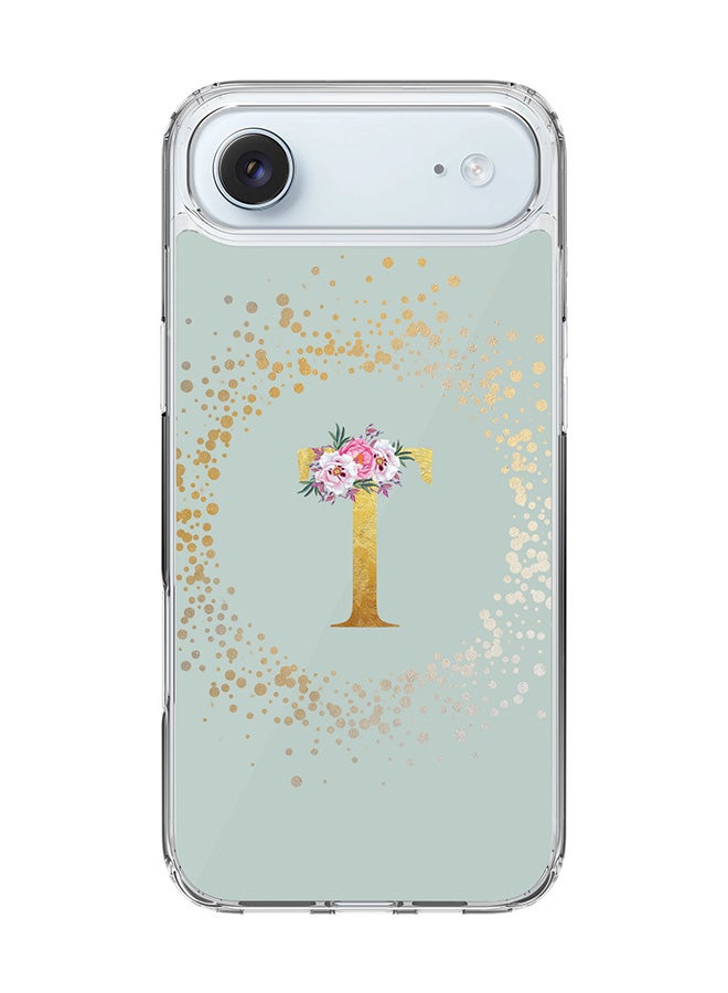 Stylizedd Classic Clear MagSafe Case for iPhone 17 Air , Hybrid Soft Case Flexible Edges Anti Drop TPU PC Gel Thin Transparent Cover [ Designed for iPhone 17 Air ] - Custom Monogram Initial Letter Floral Pattern Alphabet - T  (Light Grey )