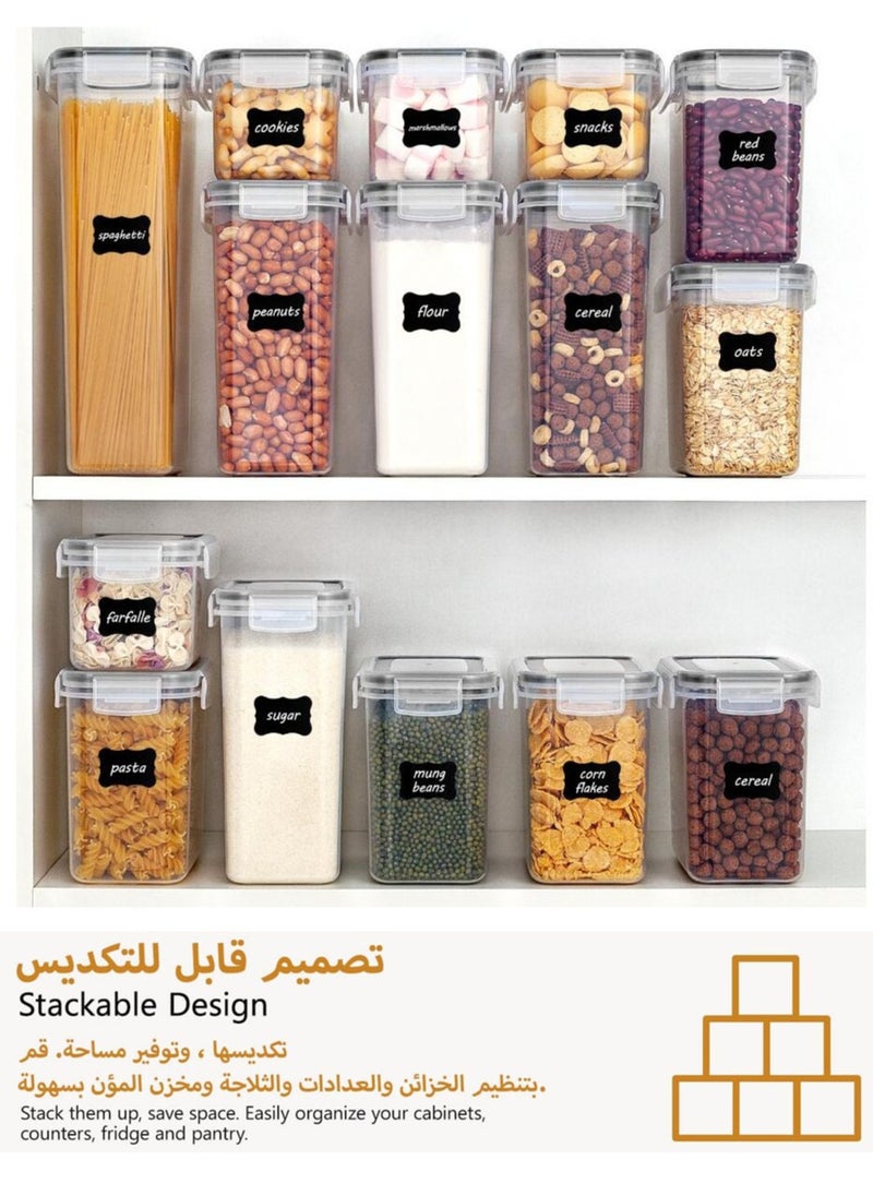 Arabest - 15 Pack Airtight Food Storage Containers, BPA-Free Storage boxes with Lids, Stackable Kitchen and Pantry Organizers for Cereal, Dry Food Flour & Sugar - Image 1