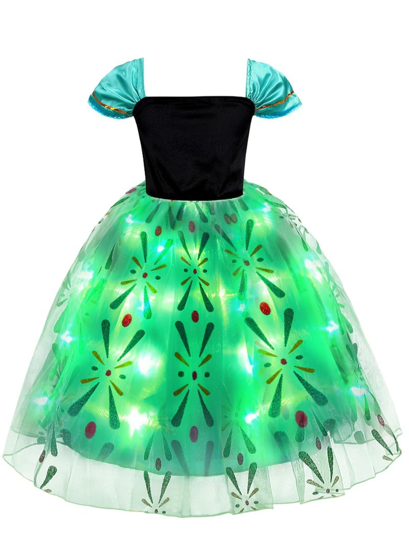 Children's Princess Dress with LED Lights with Wig and Jewelry Set,Girl Cosplay Birthday Party Gown,Comfortable and Beautiful,Green - Image 2