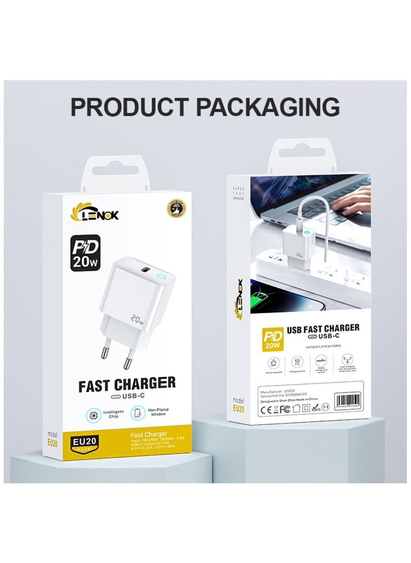 LENOK - wall charger 20 w, USB-C Charger, Fast Charging USB-C Power Supply Compatible with Samsung Galaxy S23 S22 S21, iPhone 15/14/13/12 Pro Max Plus etc - Image 1