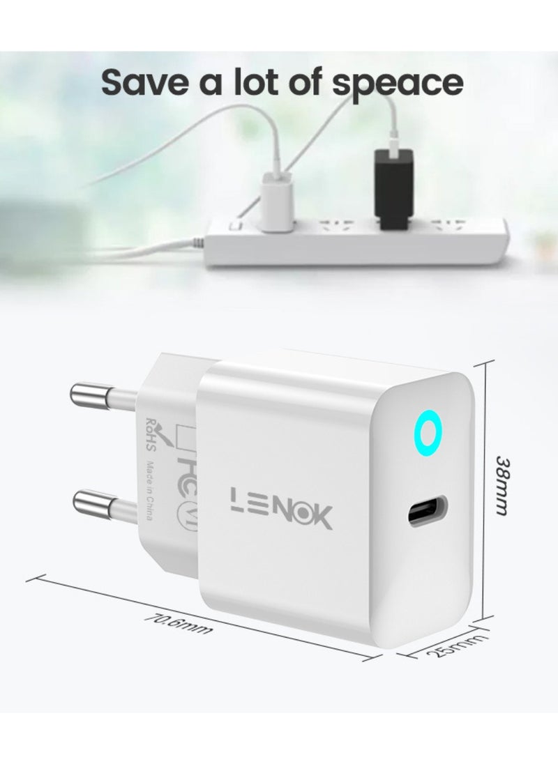 LENOK - wall charger 20 w, USB-C Charger, Fast Charging USB-C Power Supply Compatible with Samsung Galaxy S23 S22 S21, iPhone 15/14/13/12 Pro Max Plus etc - Image 1