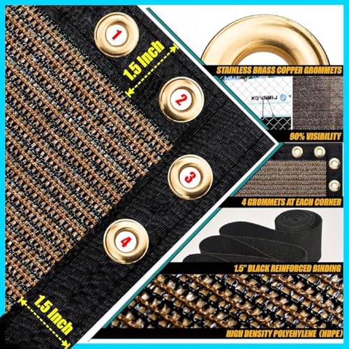 ShadeMart 5' x 10' Fence Privacy Screen Brown Heavy Duty 170 GSM Fencing Mesh Shade Net with Grommets & Zip Ties, 90% Blockage Fence Screen for Balcony Yard Outdoor Garden Pool (We Customize Size) - Image 5
