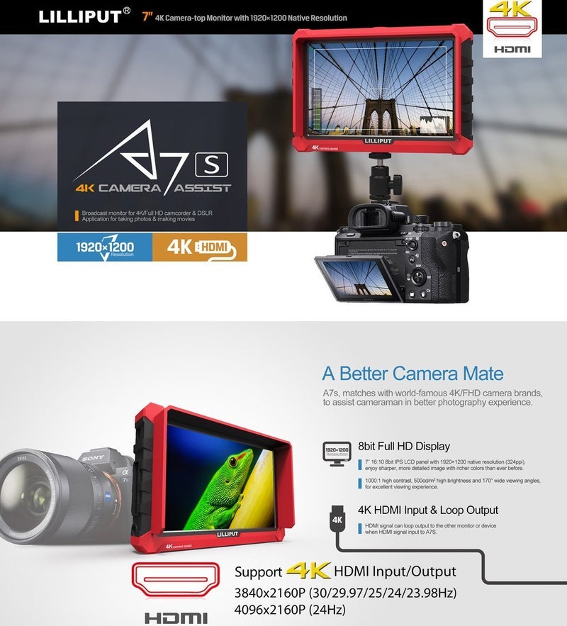 LILLIPUT A7S 7 Inch Full HD Monitor Camera & Photo Accessories with 4K Support, Black - Image 2