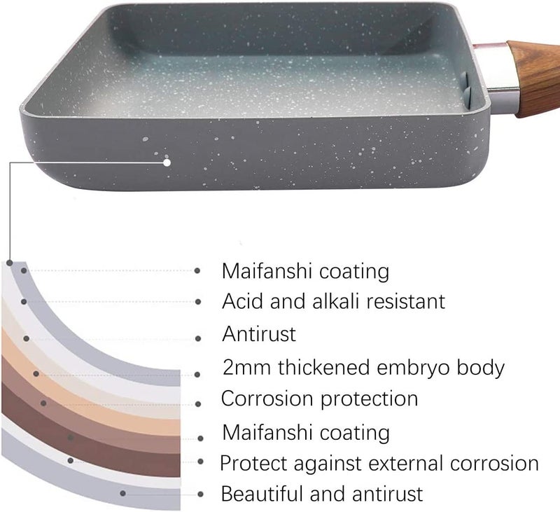 NILKANTH Japanese Omelette Pan Nonstick Tamagoyaki Square Egg Pan, 7’’x 6’’ Retangle Small Frying Pan with Anti Scalding Handle (Grey) - Image 3