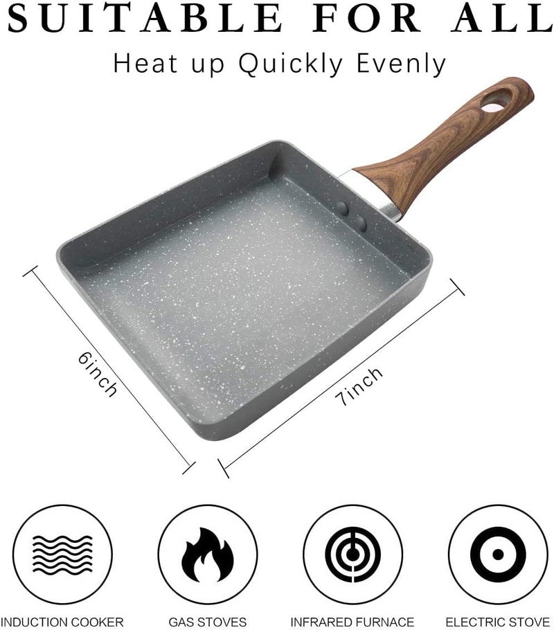 NILKANTH Japanese Omelette Pan Nonstick Tamagoyaki Square Egg Pan, 7’’x 6’’ Retangle Small Frying Pan with Anti Scalding Handle (Grey) - Image 2