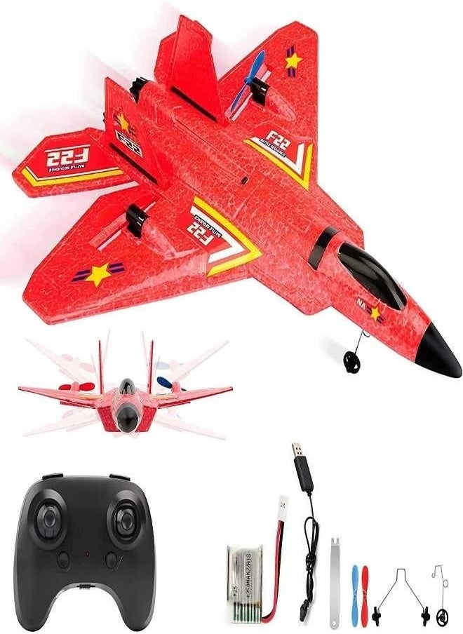 Aeroplane Remote Control Plane F-22 Raptor, 2.4Ghz 6-axis Gyro RC Airplane with Light Strip, Fighter Aeroplane Toy Gift for Kids (Red)  - Image 1