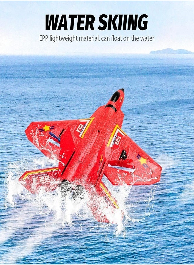 Aeroplane Remote Control Plane F-22 Raptor, 2.4Ghz 6-axis Gyro RC Airplane with Light Strip, Fighter Aeroplane Toy Gift for Kids (Red)  - Image 4
