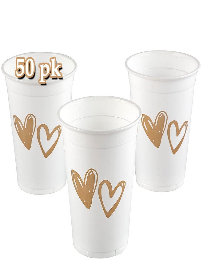 Tribello Disposable Wedding Cups Bulk, 50 Pk TWO HEARTS Cups, 16 oz Fancy Plastic Cups for Wedding Reception Bridal Shower Engagement Party Bachelorette Party Love Cups Drinking Party Cups Couple Friends Party - Image 1