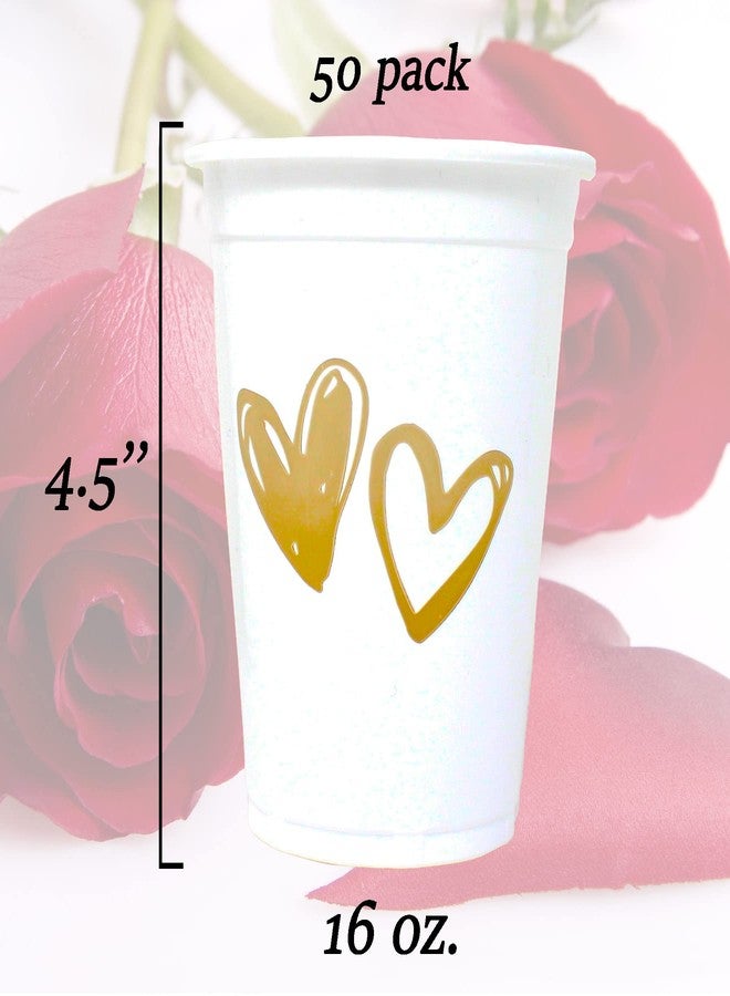 Tribello Disposable Wedding Cups Bulk, 50 Pk TWO HEARTS Cups, 16 oz Fancy Plastic Cups for Wedding Reception Bridal Shower Engagement Party Bachelorette Party Love Cups Drinking Party Cups Couple Friends Party - Image 2