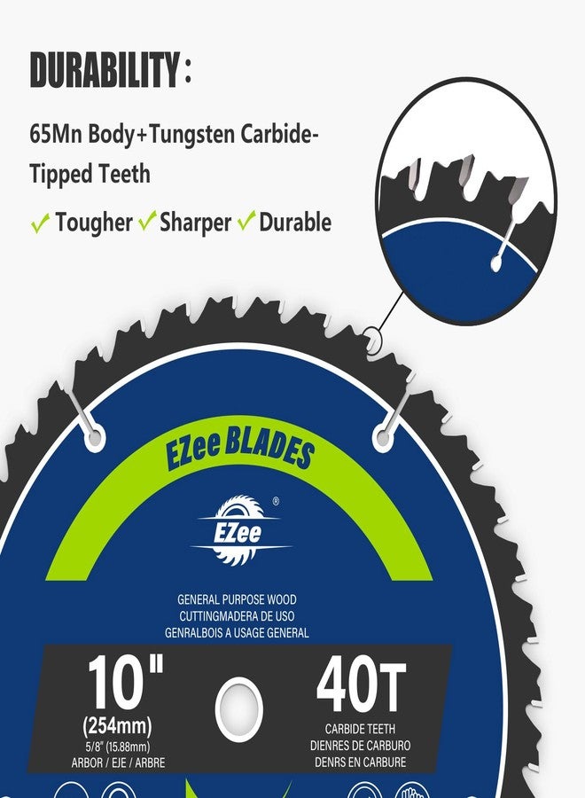 EZee 10 Inch 40 Teeth with 5/8 Inch Arbor Circular Saw Blades,0.09 Inch Thin Kerf,Tungsten Carbide Tipped(TCT) ATB Teeth Fine Finish Table Saw Blades for Various Wood Cutting,Max RPM 6000(1-Pack) - Image 4