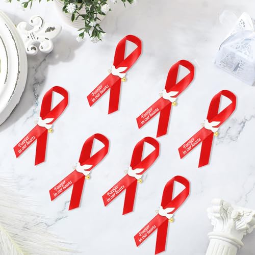 Geosar 50 Pcs Dove Funeral Ribbons Memorial Ribbon Funeral Pins Classic Memorial Service Respect Ribbon Bow with Safety Pins and Dove for Mourning Remembrance Day Event(Red) - Image 3