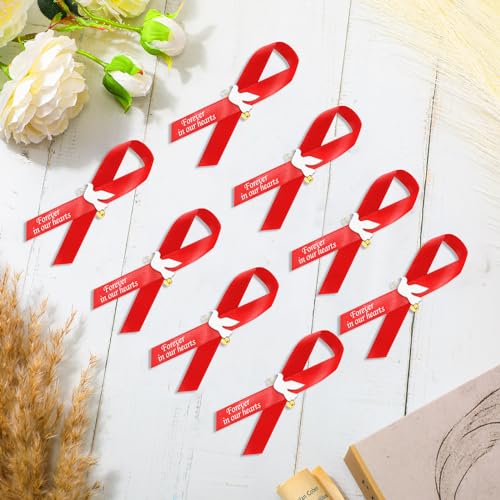 Geosar 50 Pcs Dove Funeral Ribbons Memorial Ribbon Funeral Pins Classic Memorial Service Respect Ribbon Bow with Safety Pins and Dove for Mourning Remembrance Day Event(Red) - Image 4