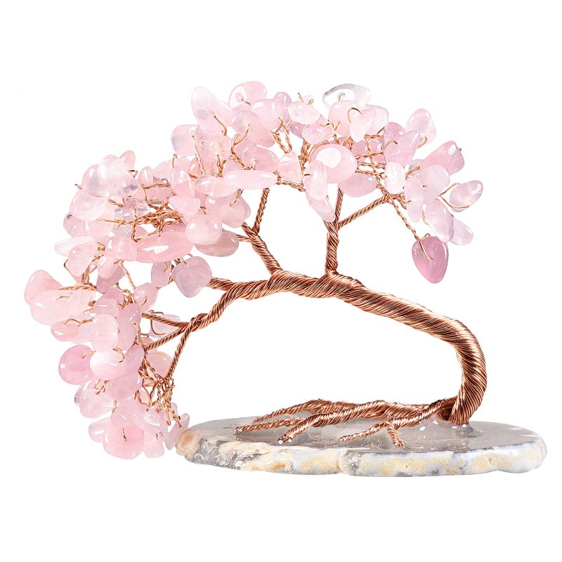 mookaitedecor Natural Rose Quartz Crystal Money Tree Agate Slice Base Feng Shui Bonsai Crystal Tree for Wealth Luck Desk Decor 34 Inch High