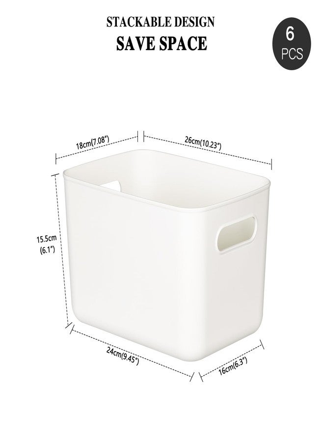 loobuu 6 Pack White Storage Bin with Handle, Plastic Bathroom Kitchen Organizer Bin for Organizing Hand Soaps, Body Wash, Shampoos, Lotion, Conditioners, Hand Towels, Cosmetic, Snacks, Seasoning - Image 2