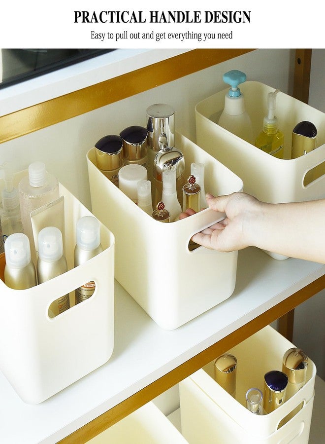 loobuu 6 Pack White Storage Bin with Handle, Plastic Bathroom Kitchen Organizer Bin for Organizing Hand Soaps, Body Wash, Shampoos, Lotion, Conditioners, Hand Towels, Cosmetic, Snacks, Seasoning - Image 3