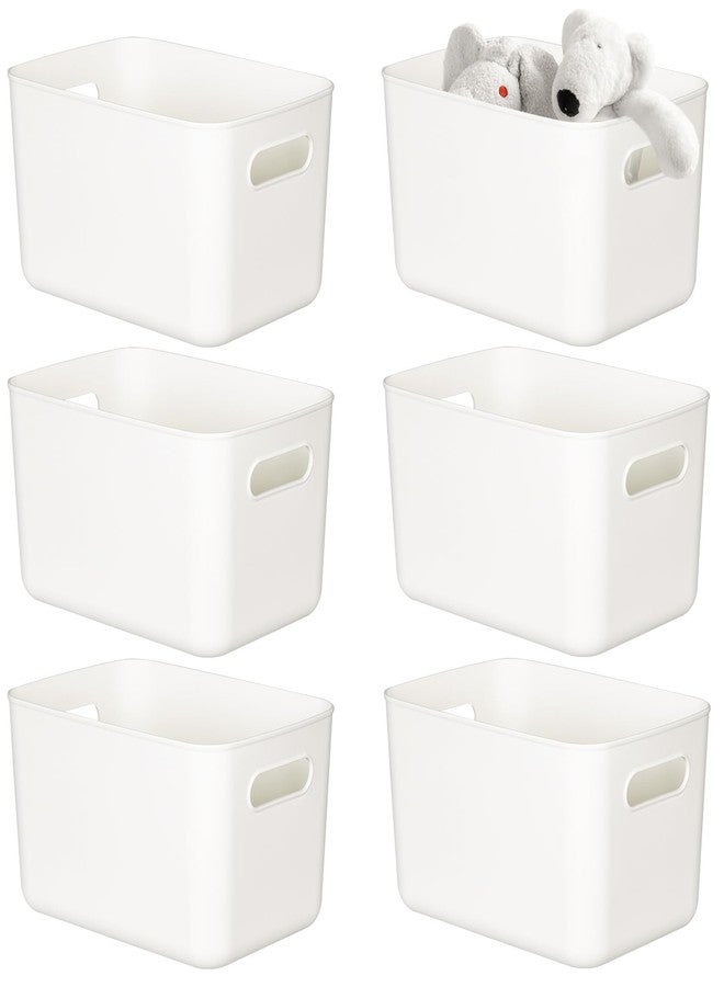 loobuu 6 Pack White Storage Bin with Handle, Plastic Bathroom Kitchen Organizer Bin for Organizing Hand Soaps, Body Wash, Shampoos, Lotion, Conditioners, Hand Towels, Cosmetic, Snacks, Seasoning - Image 1