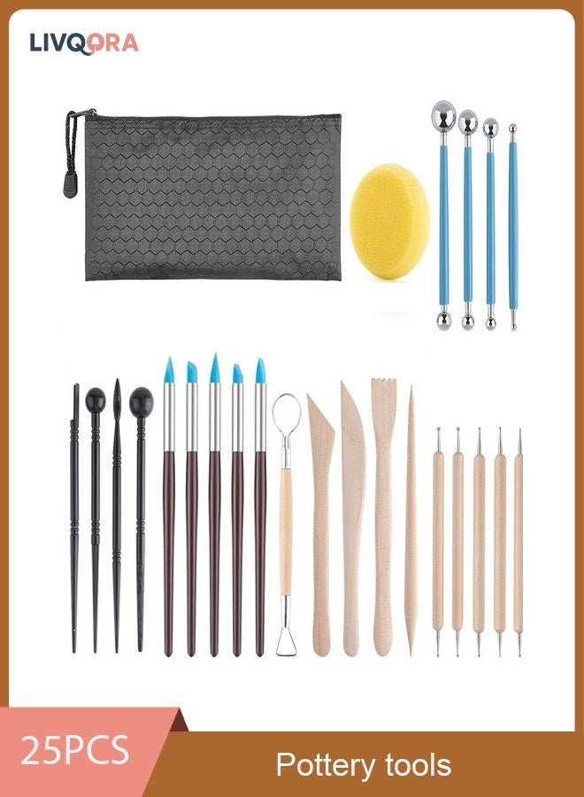 LIVQORA 25PCS Clay Sculpting Tools Kit for Adults and Kids – Polymer & Air Dry Clay Pottery Tools with Bag – Carving, Drawing, Molding, Dotting & Painting Set - Image 1
