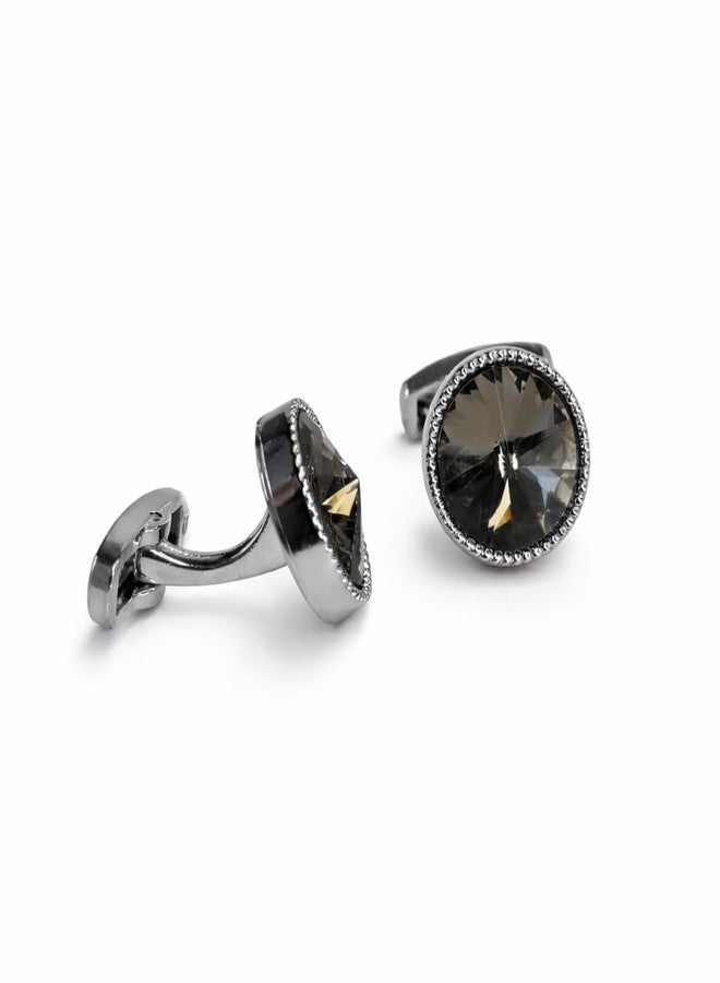 Premium Grey Stone Cufflinks for Men - Elegant Silver Grey Metal Designer Formal Shirt Cuff Buttons for Wedding, Business, Party - Luxury Groom Accessories & Gift for Men