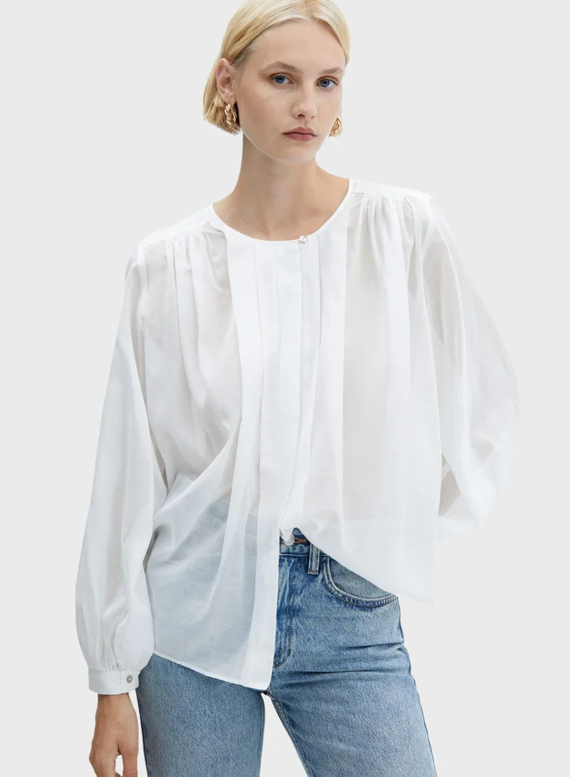 MANGO Mesh Button Down Shirt
