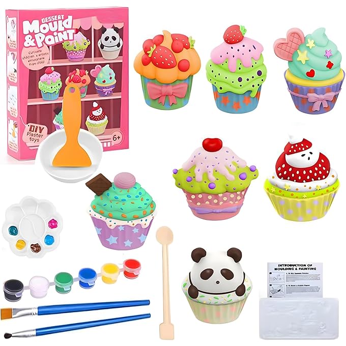 أكس سبرينج أطقم الطلاء للحرف اليدوية والحرف والفنون للأطفال مع قالب الجص والطلاء ، مجموعة طلاء جبس آمنة وغير سامة مع مكشطة ، طقم طلاء سيراميك للأطفال والفتيات والفتيان (كيك)