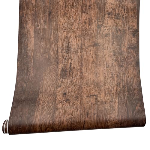 Yifely Brown Wood Grain Drawer Covering Paper Self Adhesive Shelf Liner Table Door Sticker 17.7 Inch by 9.8 Feet - Image 1