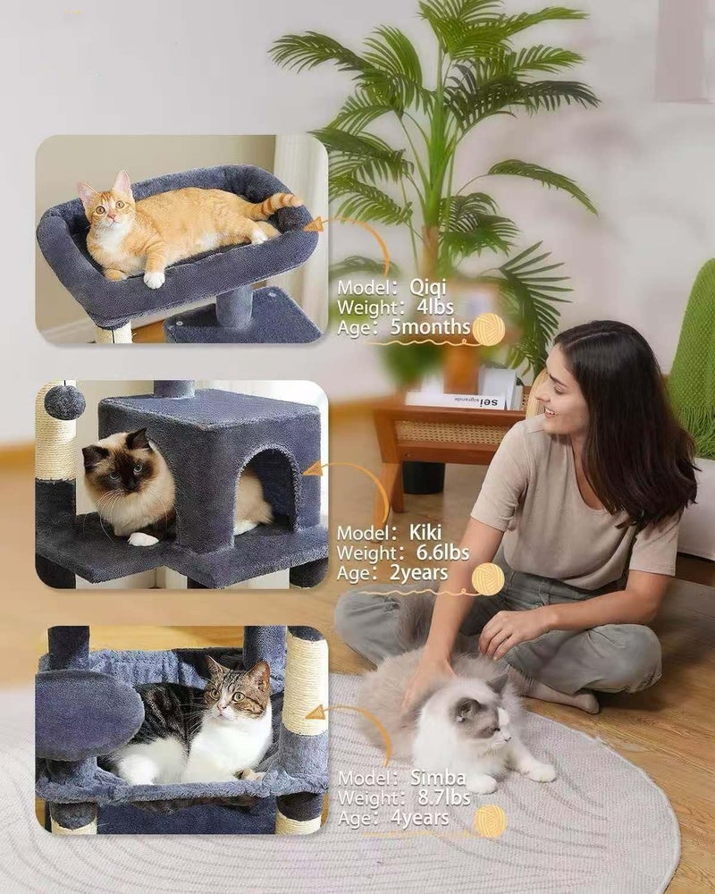 LOYAL RAIN 116 cm Tall Cat Tree for Indoor Cats, Multi-Level Cat Tower with Super Large Hammock, Sisal Covered Scratching Posts, Cozy Condo and Top Perch (Dark Grey, Medium) - Image 2