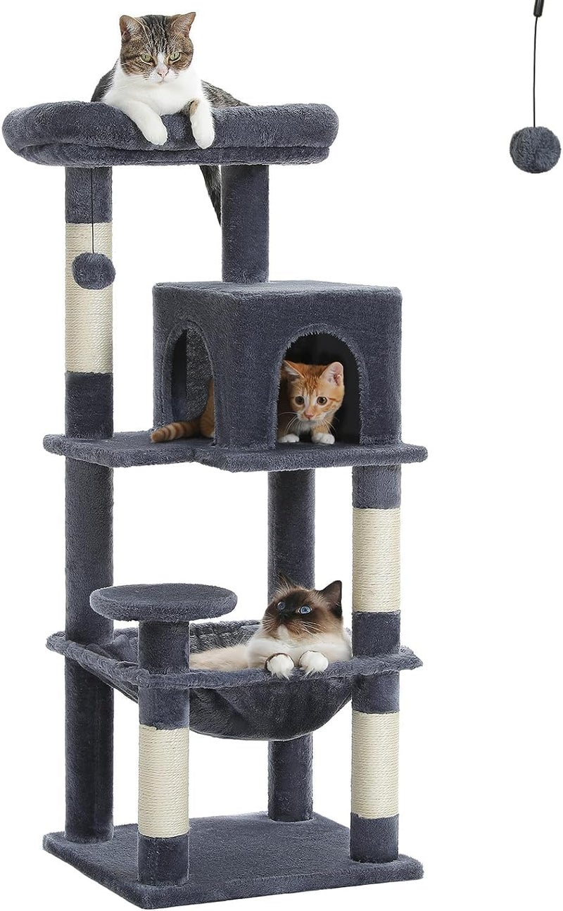 LOYAL RAIN 116 cm Tall Cat Tree for Indoor Cats, Multi-Level Cat Tower with Super Large Hammock, Sisal Covered Scratching Posts, Cozy Condo and Top Perch (Dark Grey, Medium) - Image 1